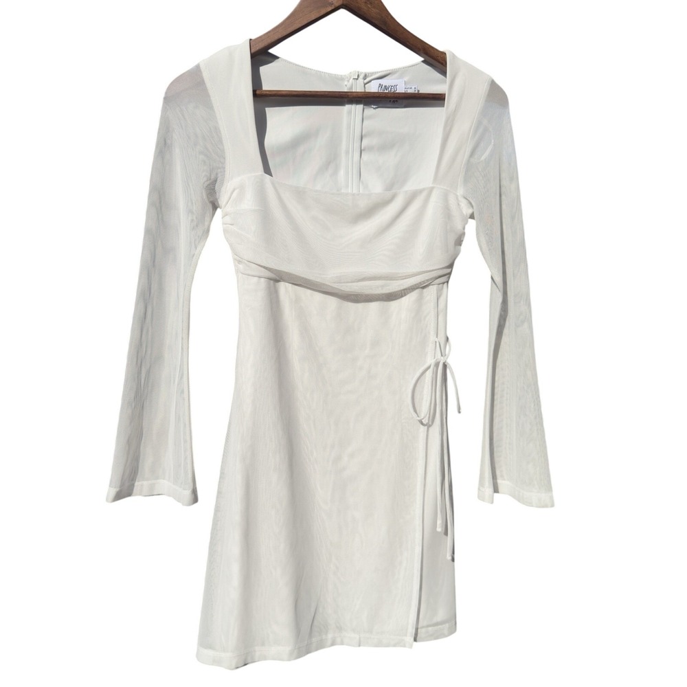 Princess Polly Dress Women US 2 White Sheer Short Mini Martinez Long Sleeve Wrap